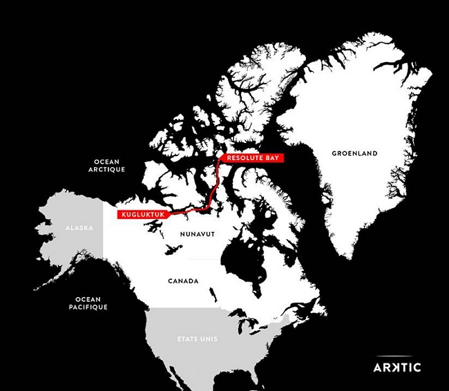 L'itinéraire d'Alban Michon pendant l'expédition Arktic
